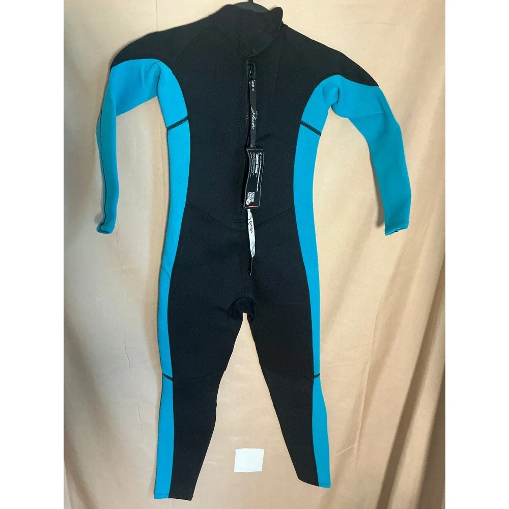 Hevto Wetsuit Kids Size 8 Black Blue Excellent 3/2mm Neoprene Full Body Back Zip